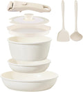 Ceramic Cookware Set Non Stick 8Pcs Pots and Pans Set Detachable Handle Induction Kitchen Cooking Set with Frying Pans Oven Dishwasher Safe, PFAS/PFOA Free, Cream White
