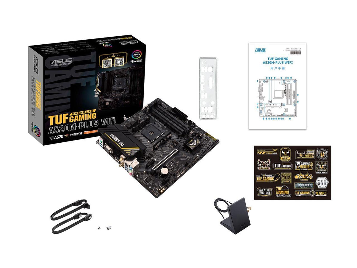 ASUS TUF Gaming A520M-PLUS (WiFi) AMD AM4 (3rd Gen Ryzen™) microATX Gaming Motherboard (M.2 Support, 802.11ac Wi-Fi, DisplayPort, HDMI, D-Sub, USB 3.2 Gen 1 Type-A and Aura Addressable Gen 2 headers)