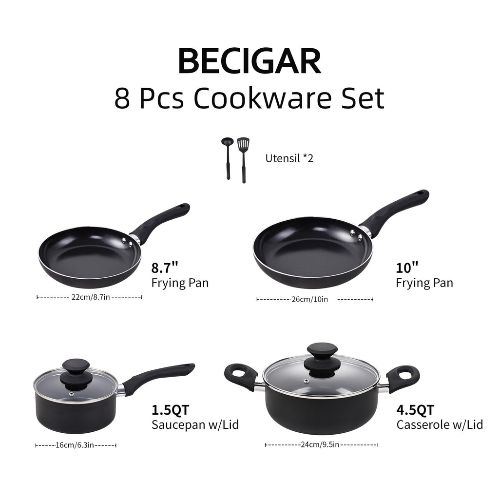 BECIGAR 8 Pcs Ceramic Pots and Pans Set