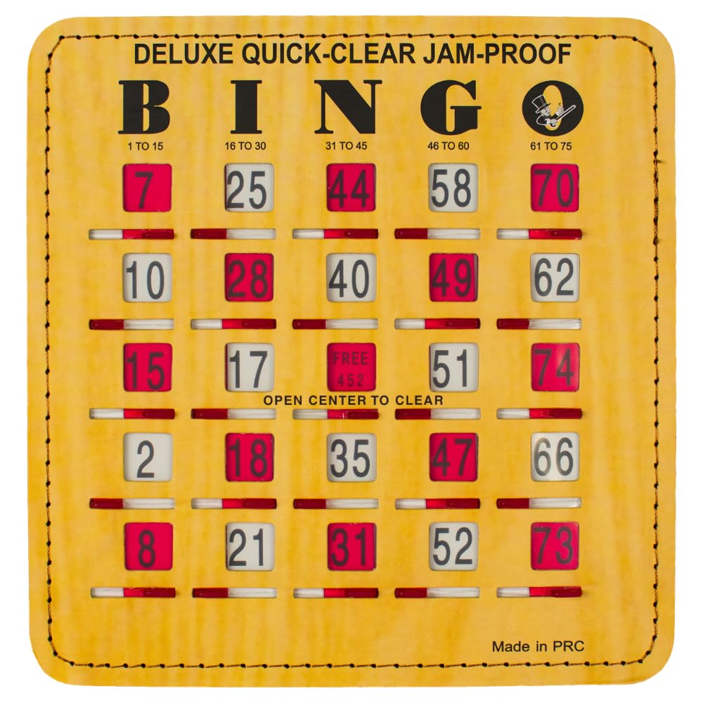 MR CHIPS Jam-Proof Quick-Clear Deluxe Fingertip Slide Bingo Cards with Sliding Windows 25 Pack in Woodgrain Style