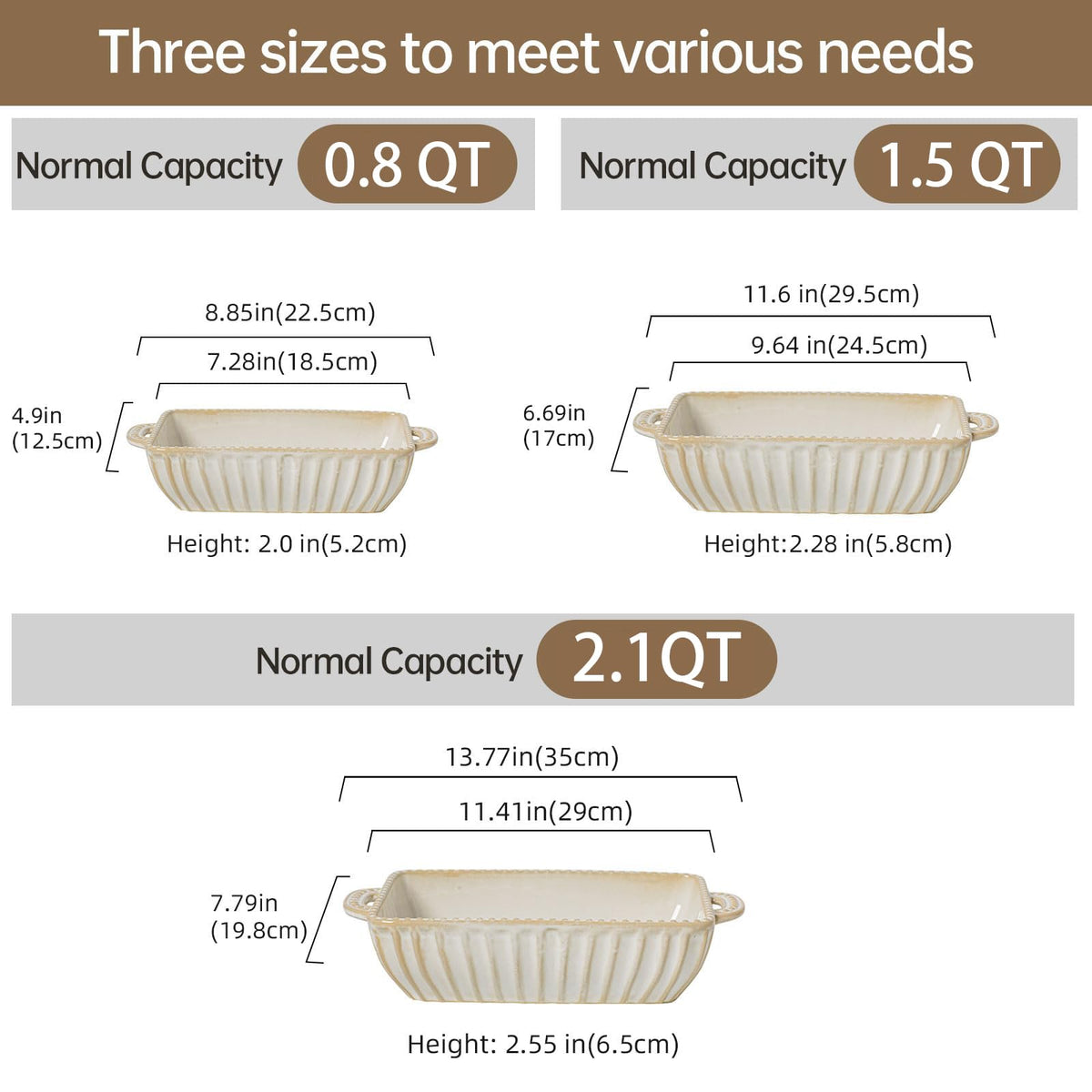 Feenmai Casserole Dish for Oven, Ceramic Baking Dishes Set, Vintage Hobnail Bakeware Sets of 3, Rectangular Baking Pan, Deep Lasagna Pan with Handle for Cake, Wedding Kitchen Gift, 13.77“/11.6"/8.85"