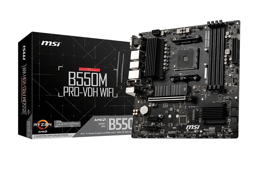 MSI B550M PRO-VDH WiFi ProSeries Motherboard (AMD Ryzen 5000, AM4, DDR4, PCIe 4.0, SATA 6Gb/s, M.2, USB 3.2 Gen 1, Wi-Fi, Bluetooth, D-SUB/HDMI/DP, Micro-ATX)