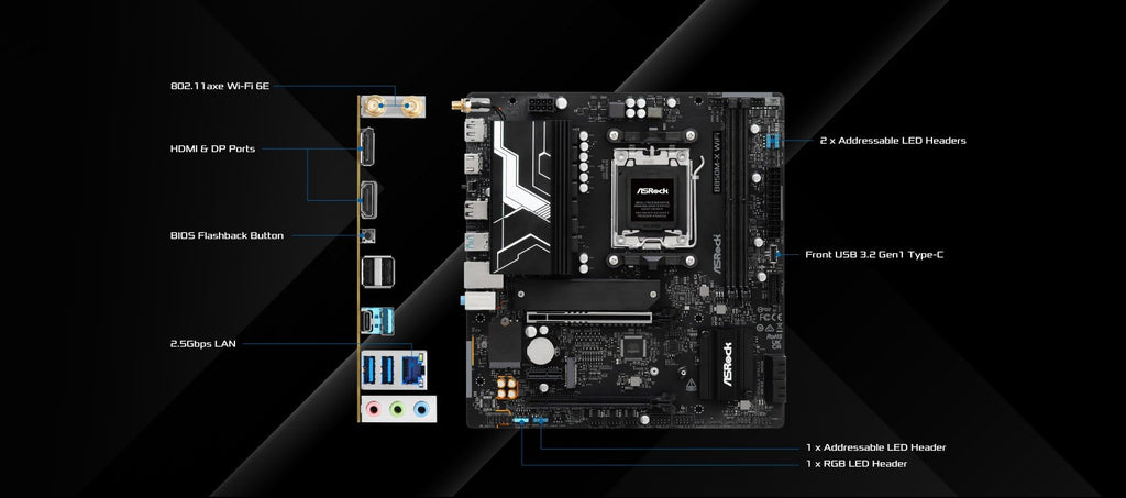 ASRock B850M-X WiFi R2.0 AM5 Micro-ATX Motherboard: Supports AMD Ryzen 9000/8000/7000 CPUs, DDR5 8200+ (OC), PCIe 5.0, Wi-Fi 6E, 2.5G LAN, USB-C, BIOS Flashback