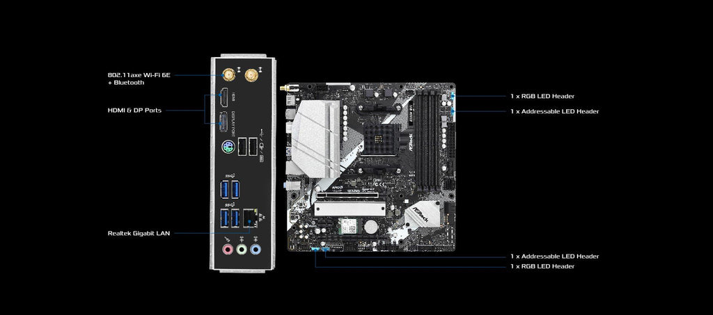 ASRock B550M WiFi Micro-ATX Motherboard, AMD Ryzen 3000-5000 Series Socket AM4, DDR4 4733+, PCIe 4.0