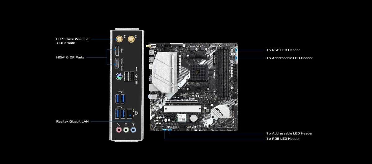 ASRock B550M WiFi Micro-ATX Motherboard, AMD Ryzen 3000-5000 Series Socket AM4, DDR4 4733+, PCIe 4.0
