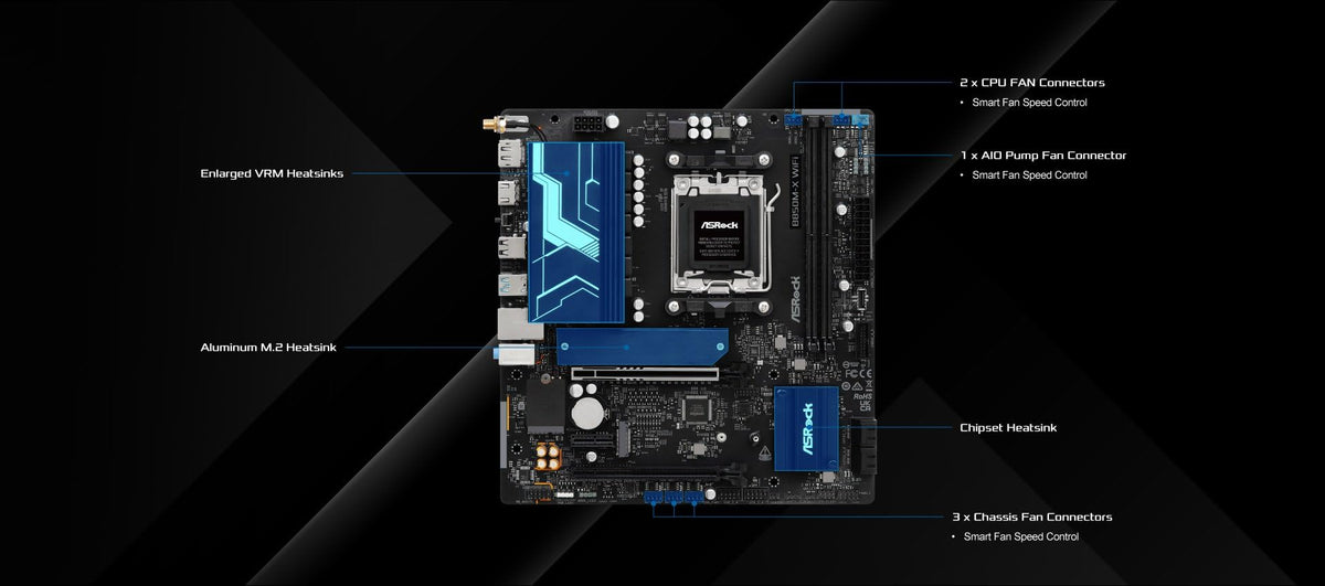 ASRock B850M-X WiFi R2.0 AM5 Micro-ATX Motherboard: Supports AMD Ryzen 9000/8000/7000 CPUs, DDR5 8200+ (OC), PCIe 5.0, Wi-Fi 6E, 2.5G LAN, USB-C, BIOS Flashback