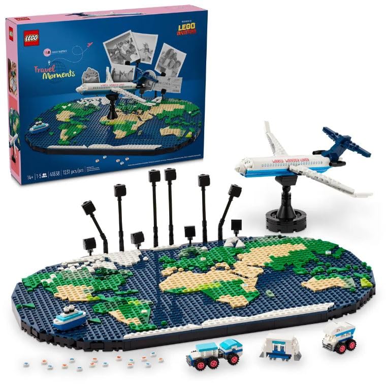 LEGO Family Holiday Memories, Adult and Teenage Building Kit, World Map for Crafts, Photo Holder Home Accessory, Cute Family Activity, Gift for Travelers, Him and Her 41838