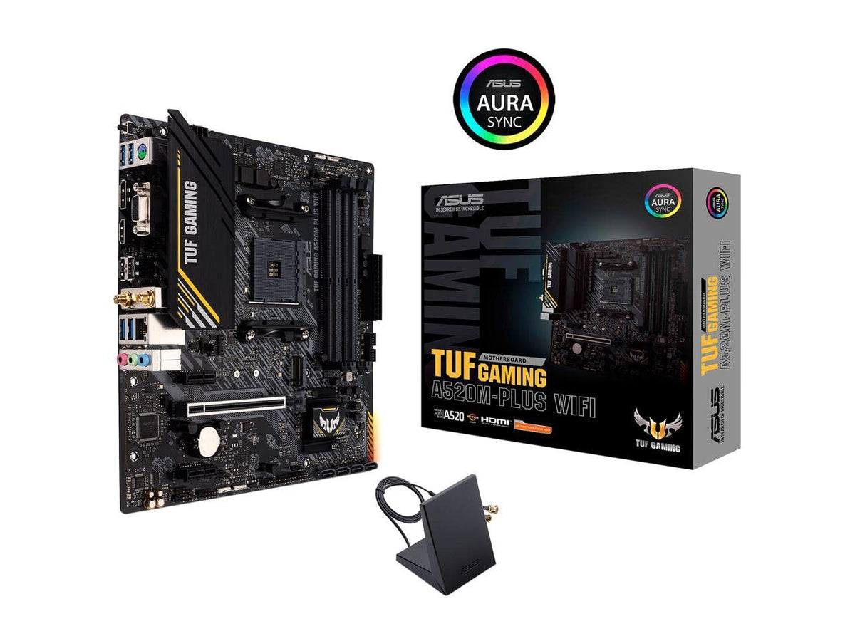 ASUS TUF Gaming A520M-PLUS (WiFi) AMD AM4 (3rd Gen Ryzen™) microATX Gaming Motherboard (M.2 Support, 802.11ac Wi-Fi, DisplayPort, HDMI, D-Sub, USB 3.2 Gen 1 Type-A and Aura Addressable Gen 2 headers)