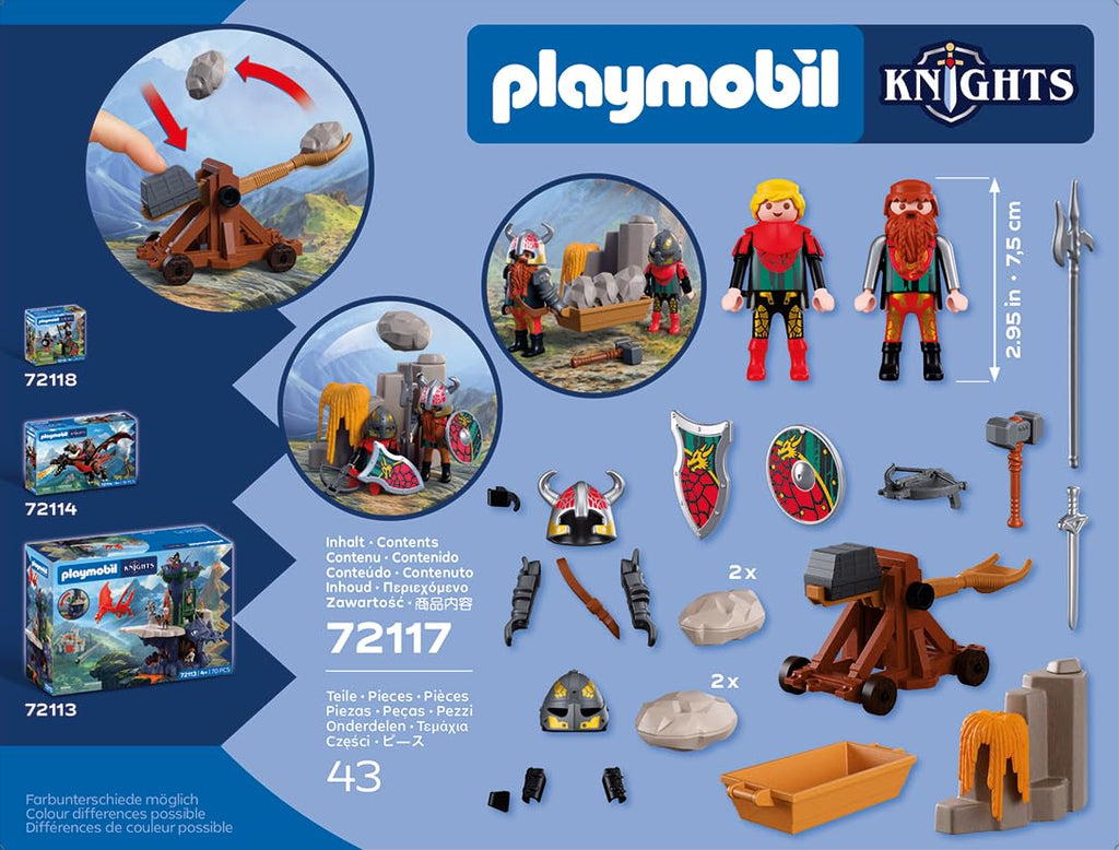 Playmobil | Knights | Dragon Knight Catapult | Stone Catapult with Firing Function and Rock Wall | Knights Toy for Children Aged 4+ | 72117