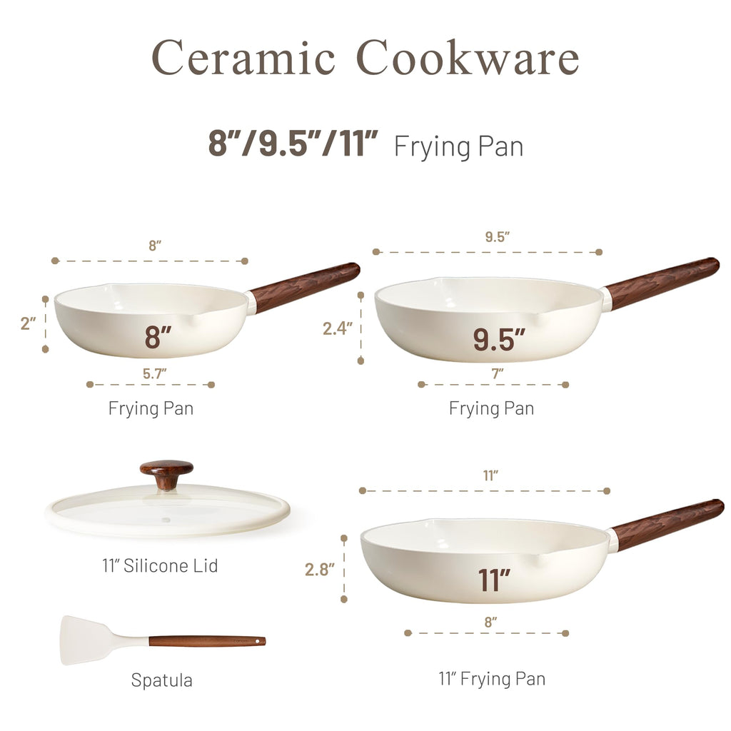 CAROTE Nonstick Frying Pans Skillets, 5 PCS Ceramic Coating Pans Set