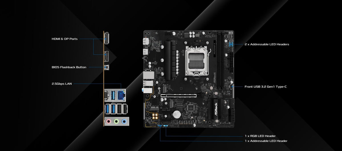 ASRock A620AM-X Micro-ATX Motherboard AMD AM5 Socket Supports Ryzen 9000/8000/7000 DDR5 8000+ OC PCIe 4.0 2.5G LAN BIOS Flashback