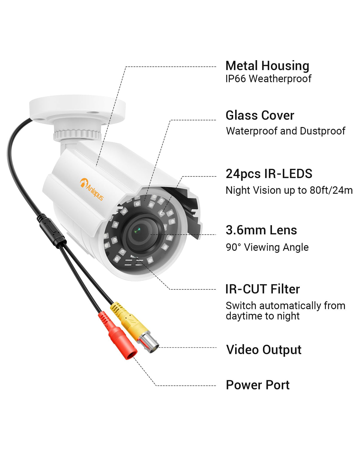 Anlapus 4 Pack 1080P HD Security Cameras, IP66 Weatherproof, 80ft Night Vision, 2MP Indoor Outdoor Home CCTV Bullet Camera for 1080P/5MP/4K Analog Surveillance DVR System
