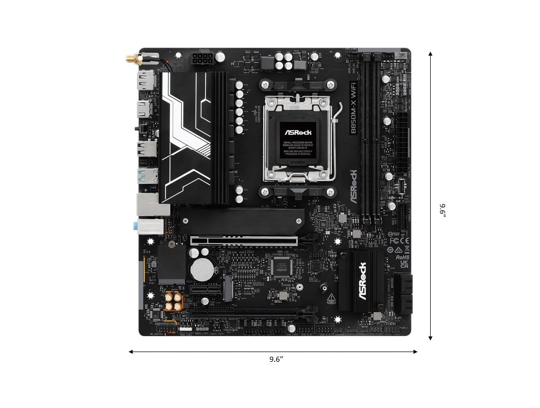 ASRock B850M-X WiFi R2.0 AM5 Micro-ATX Motherboard: Supports AMD Ryzen 9000/8000/7000 CPUs, DDR5 8200+ (OC), PCIe 5.0, Wi-Fi 6E, 2.5G LAN, USB-C, BIOS Flashback