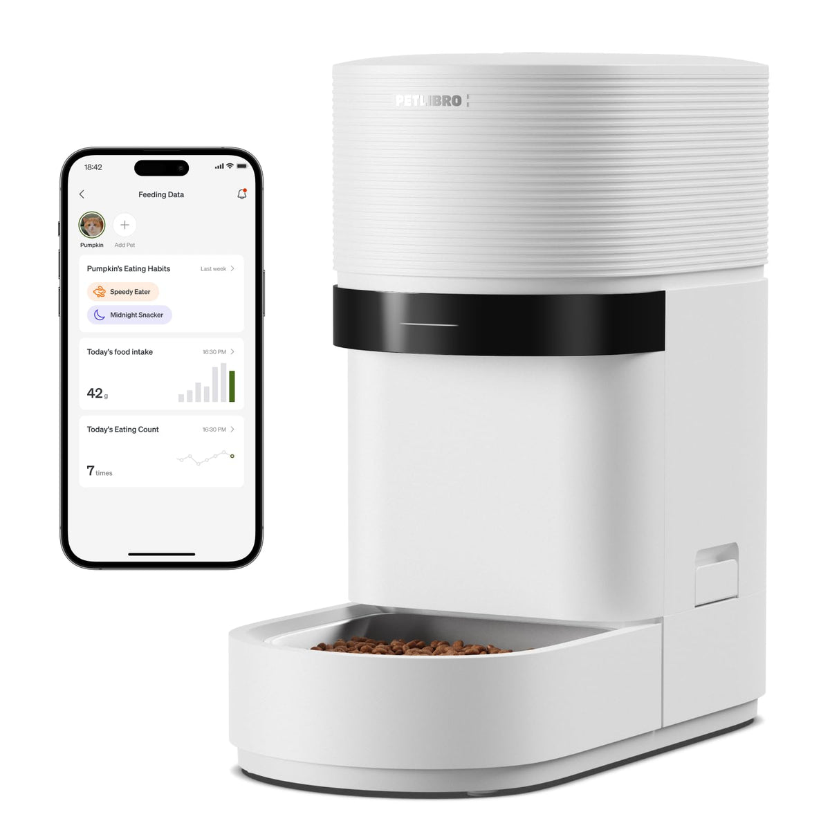 PETLIBRO Automatic Cat Feeder with Smart Scale, 5G WiFi Automatic Dog Food Dispenser with Dual Feeding Mode, 5L Pet Feeder with Low Food Sensor, Up to 10 Meals Per Day, Granary 2 White