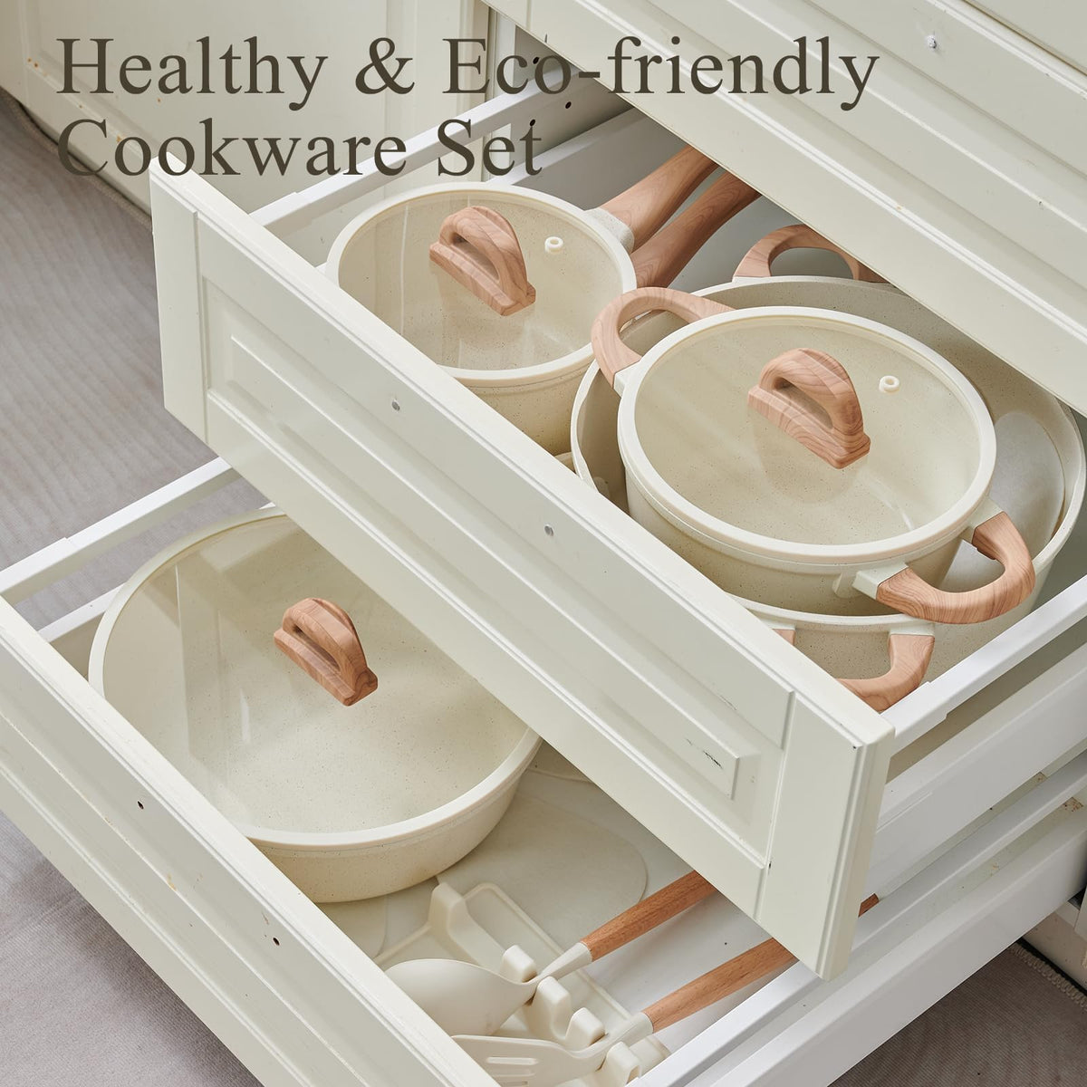 USELUCK 22-Piece Ceramic Cookware Set with Utensils, Pots and Pans Set