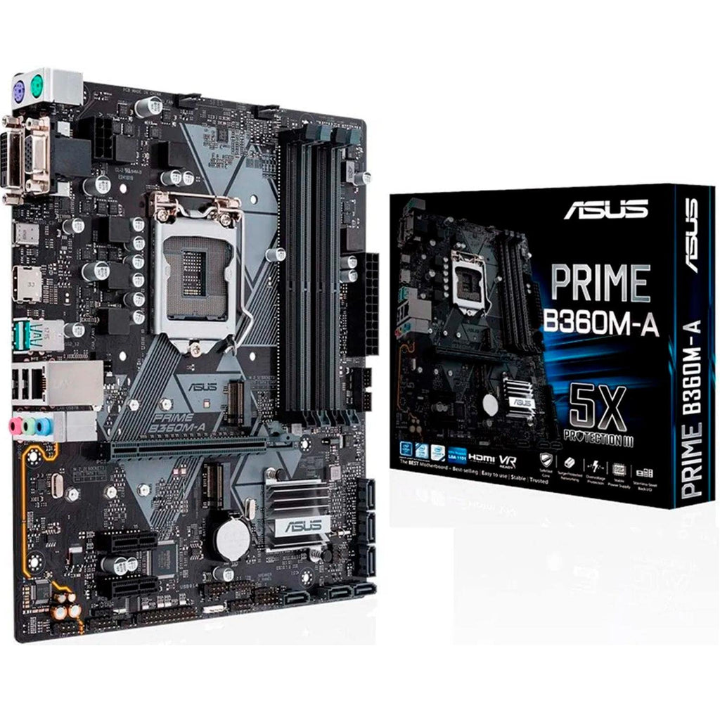 ASUS PRIME B360M-A (300 Series) Intel LGA-1151 mATX Motherboard with Aura Sync RGB header, DDR4 2666MHz, M.2 support, HDMI, Intel Optane memory ready, SATA 6Gbps and USB 3.1 Gen 2