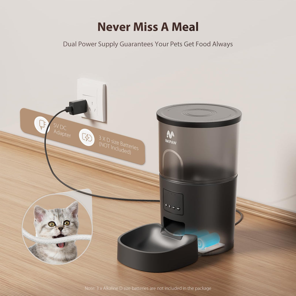 IMIPAW Automatic Cat Feeder, 5G WiFi Cat Food Dispenser with APP Remote Control, Pet Dry Food Smart Feeder, Programmable Timed Feeding, Dual Power Supply, 1-10 Meals Per Day, Desiccant Bag, Small pets