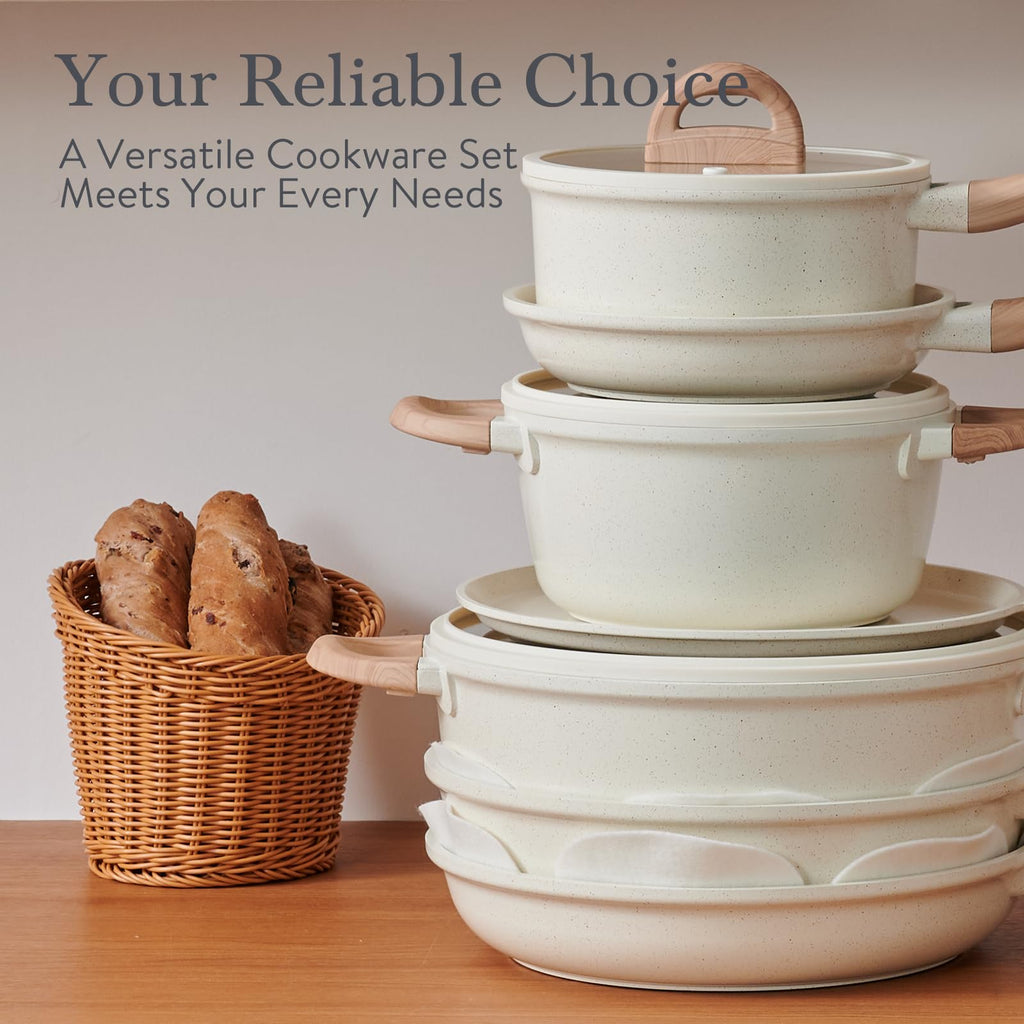 USELUCK 22-Piece Ceramic Cookware Set with Utensils, Pots and Pans Set