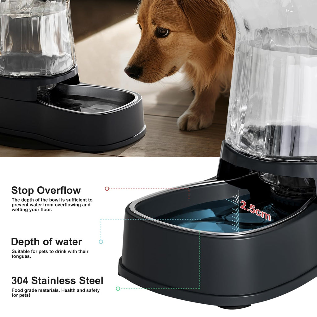 Automatic Dog Water Dispenser & Feeder Food Set, 304 Stainless Steel Bowls