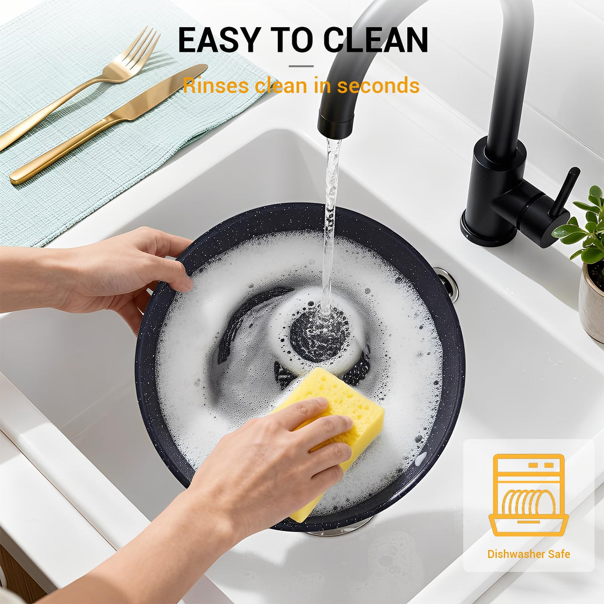 Ammeloo 21-Piece Ceramic Pots and Pans Set Non Stick with Detachable Handles and Egg Frying Pan, Non-Toxic Cookware, Induction Ready, Oven Safe, Stackable for Storage, Black Speckled