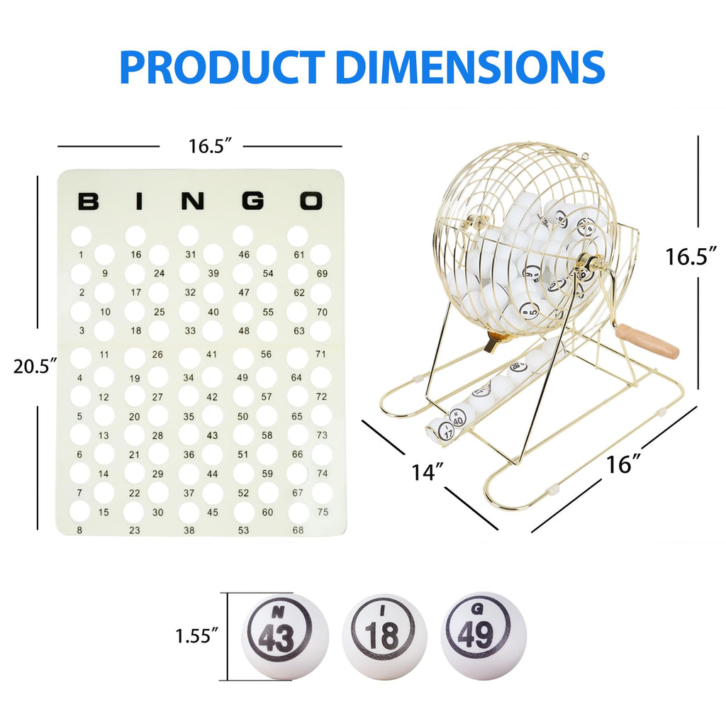 GSE Professional Bingo Game Set for Adults Large Groups, (Gold Cage)