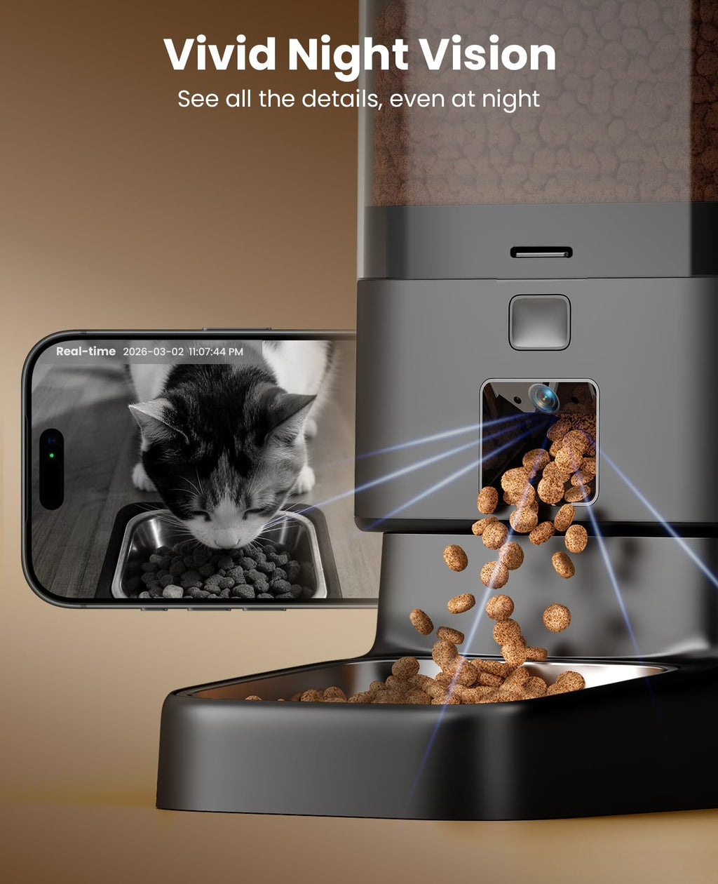 oneisall Automatic Cat Feeder with Camera for 2 Cats Pets, 20 Cups/5L