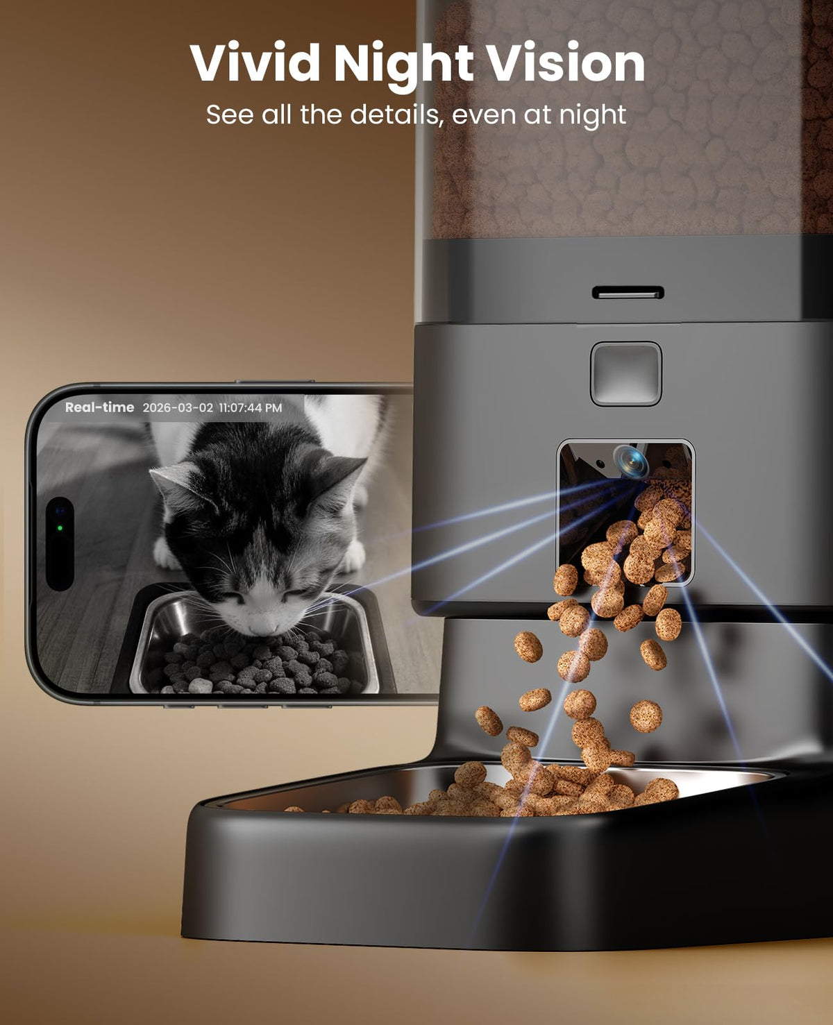 oneisall Automatic Cat Feeder with Camera for 2 Cats Pets, 20 Cups/5L