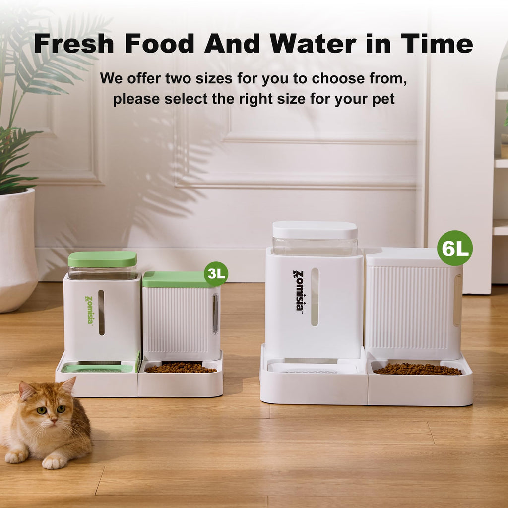 ZOMISIA Automatic Cat Feeder, Gravity Cat Food Dispenser, 0.8Gal x 2, Black