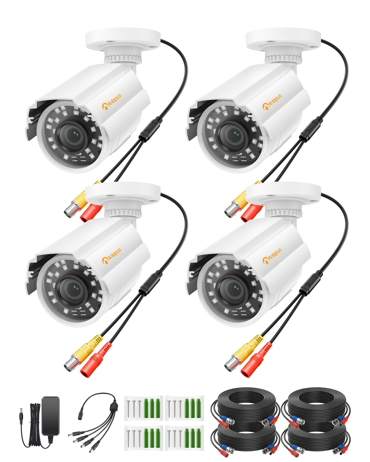 Anlapus 4 Pack 1080P HD Security Cameras, IP66 Weatherproof, 80ft Night Vision, 2MP Indoor Outdoor Home CCTV Bullet Camera for 1080P/5MP/4K Analog Surveillance DVR System