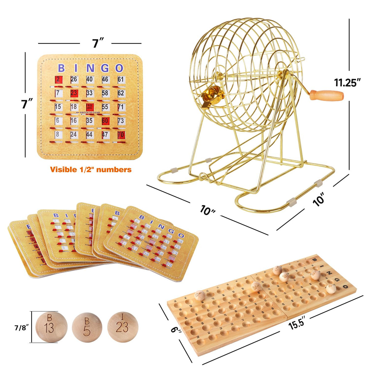 GSE Deluxe Bingo Game Set, Large Brass Cage, 50 Shutter Slide Bingo Cards