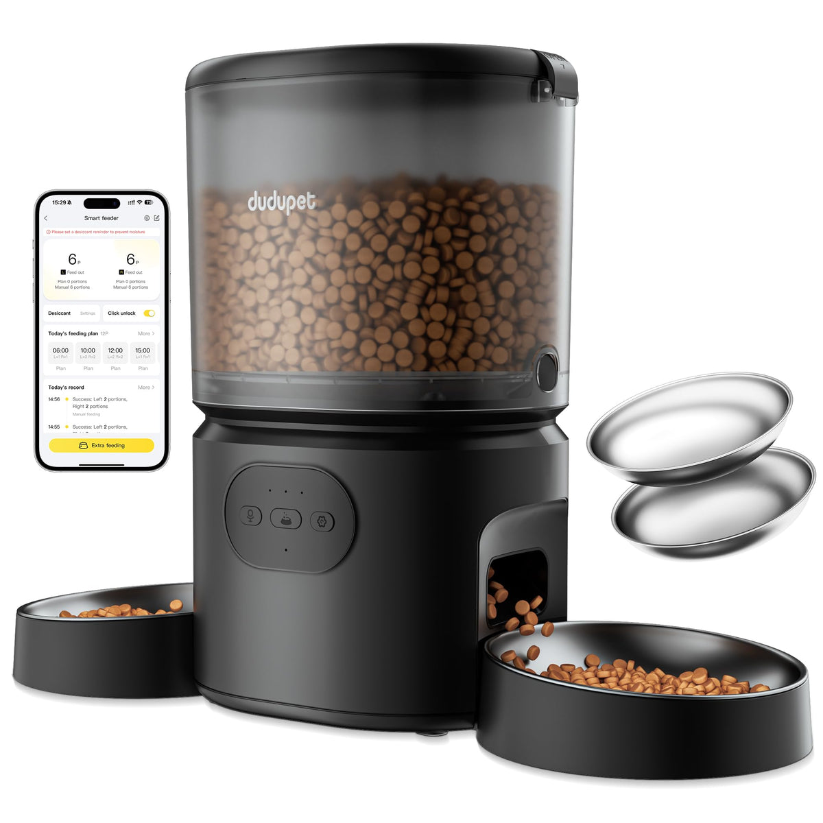 DUDUPET Automatic Cat Feeder for 2 Cats, Dual Cat Feeder with 5G WiFi APP