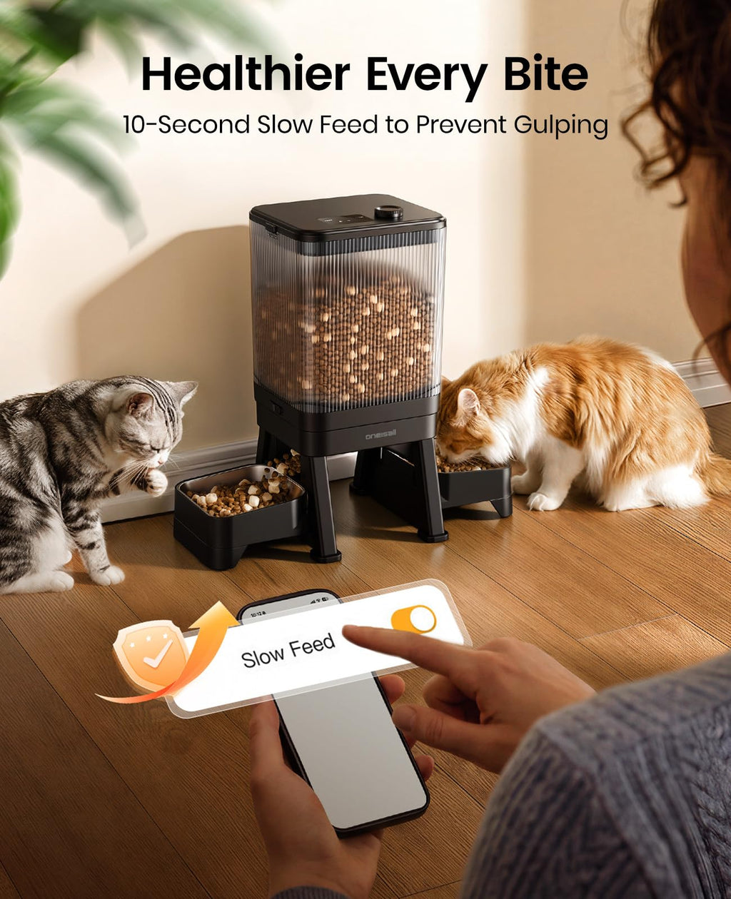 oneisall 5G WiFi Automatic Cat Feeder for 2 Cats, App Control, 32 Cups/7L