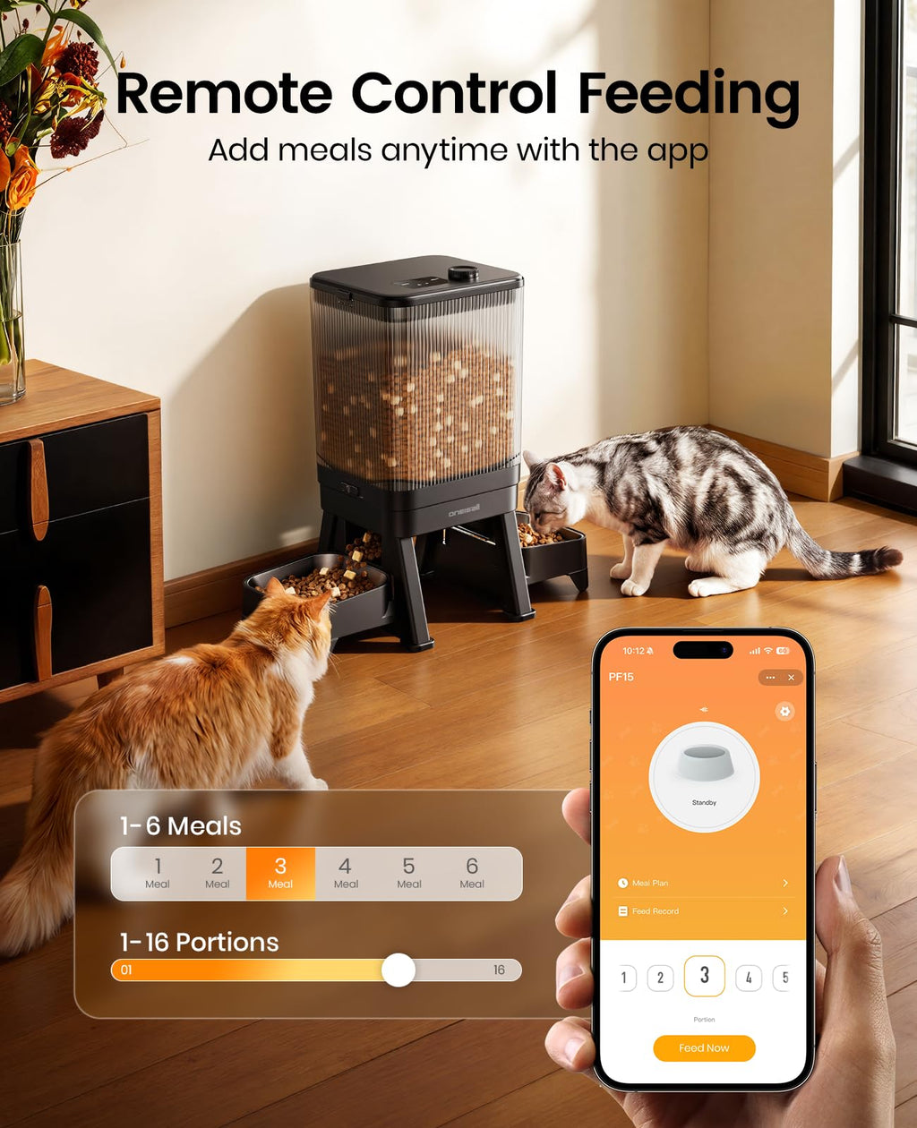 oneisall 5G WiFi Automatic Cat Feeder for 2 Cats, App Control, 32 Cups/7L