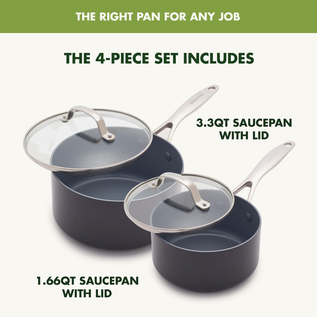 GreenPan Valencia Pro 2 Piece Ceramic Saucepan Set, 1.6QT & 3.3QT with Lids