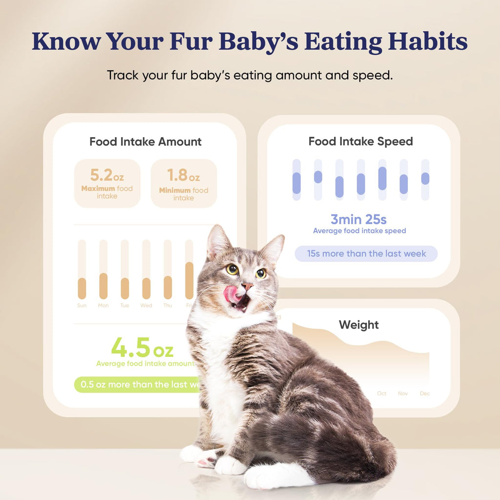Pawsync Automatic Cat Feeder, WiFi & Smart Scale, Remote Feeding