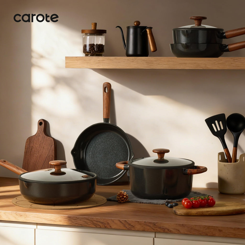 CAROTE 21pcs Ceramic Cookware Set, Pots and Pans Set