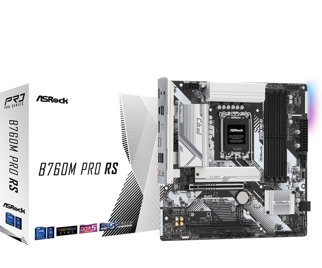 ASRock B760M Pro RS Motherboard DDR5 7200MHz HDMI DisplayPort eDP PCIe Gen5 (Graphics) 14th 13th 12th Gen Intel Core Processors LGA1700 192GB