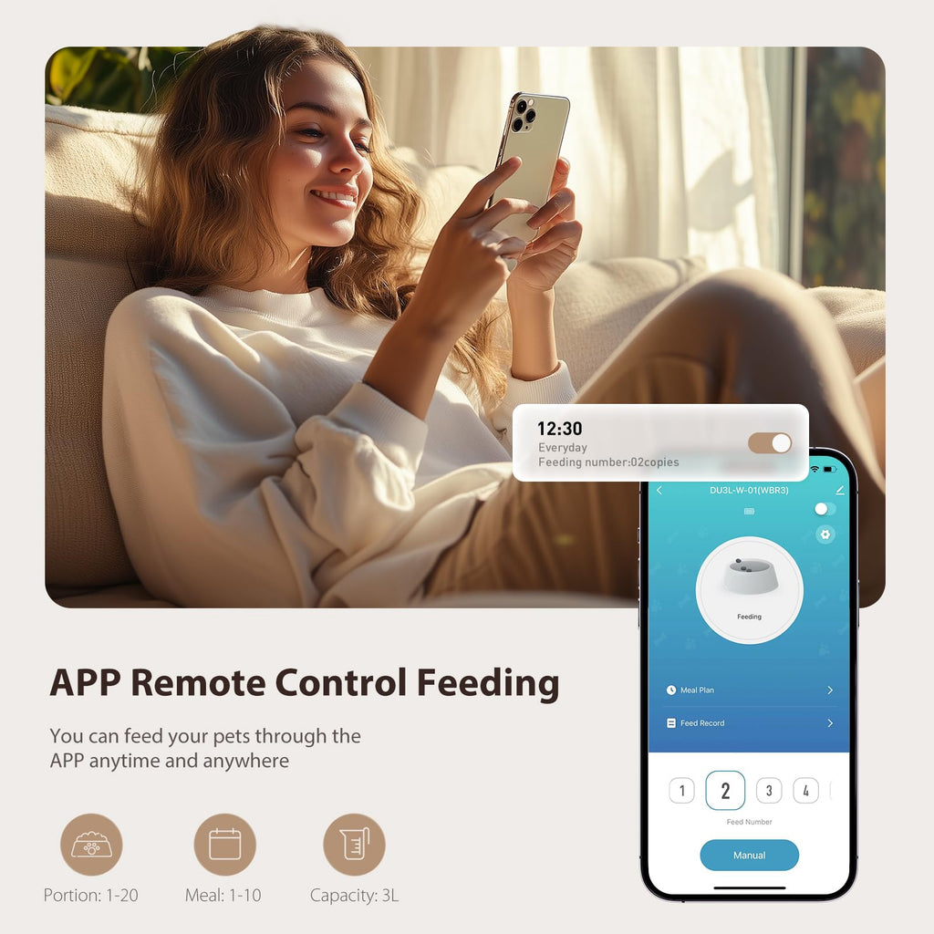 IMIPAW Automatic Cat Feeder, 5G WiFi Cat Food Dispenser with APP Remote Control, Pet Dry Food Smart Feeder, Programmable Timed Feeding, Dual Power Supply, 1-10 Meals Per Day, Desiccant Bag, Small pets