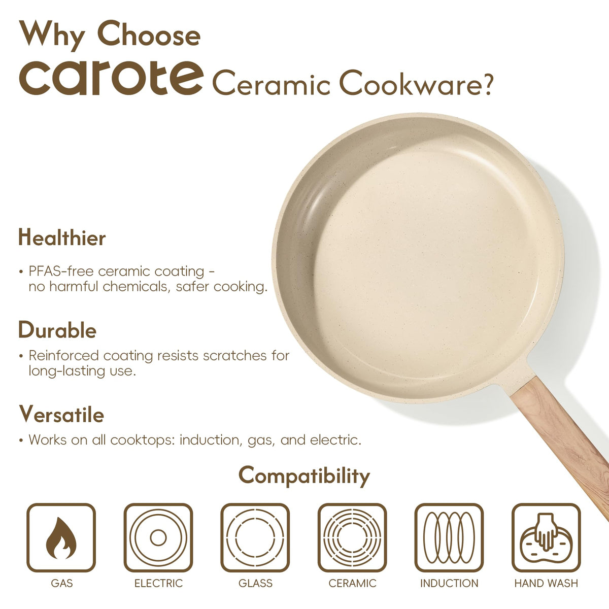 CAROTE Pots and Pans Set, Ceramic Cookware Set, 14pcs