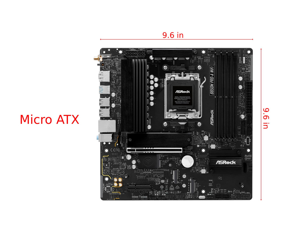 ASRock AMD B850M Pro A WiFi 6E Socket AM5 Ryzen 9000/8000/7000 Series DDR5 8000+ (OC) MHz 256GB Micro ATX Motherboard M.2 SATA3 6.0 Gb/s PCIe 5.0 BIOS Flashback 2.5G LAN