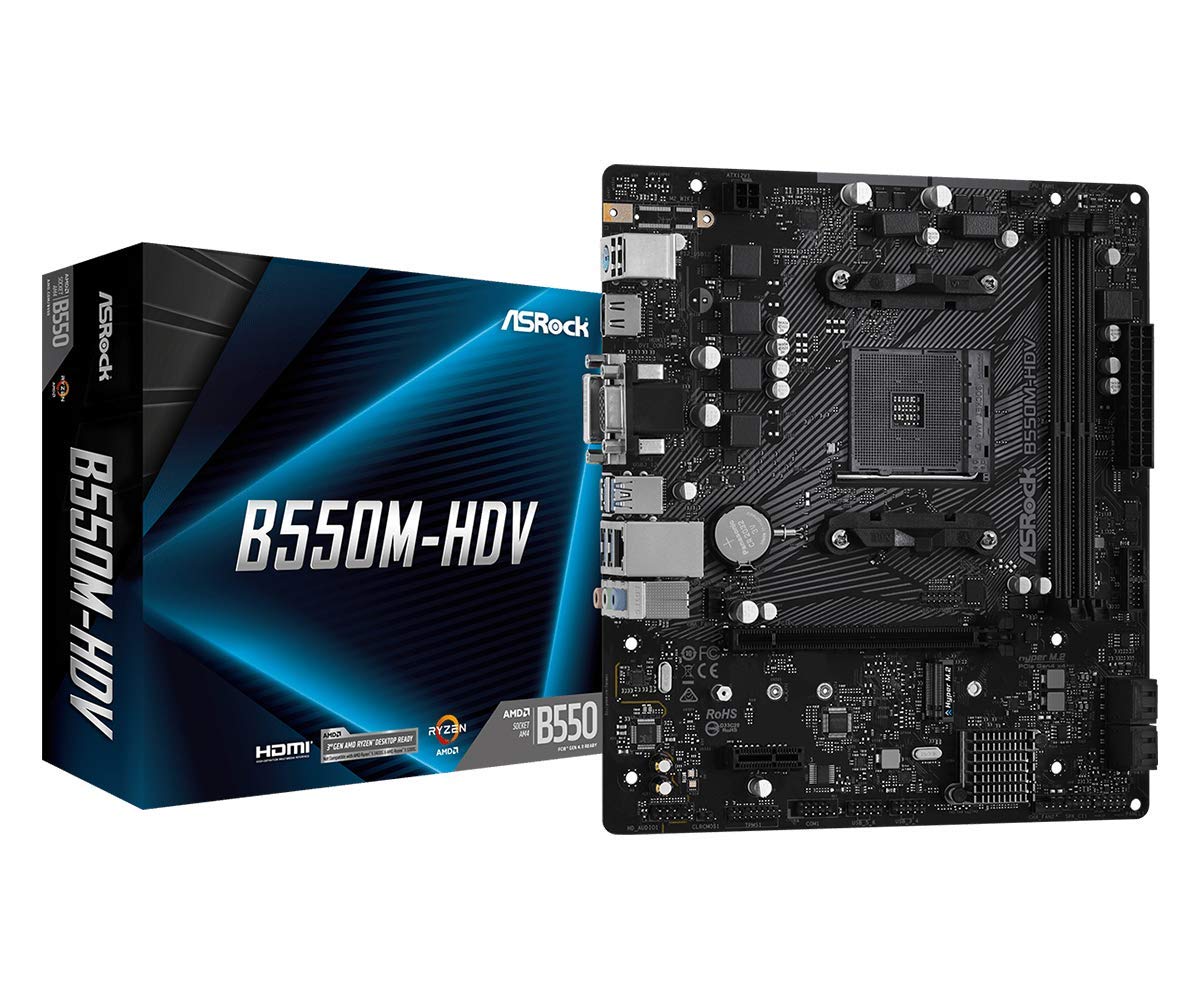 ASRock B550M-HDV Socket AM4 Micro-ATX Motherboard, Supports AMD Ryzen 5000/4000/3000 Series Processors, DDR4 4733+(OC), PCIe 4.0, Gigabit LAN