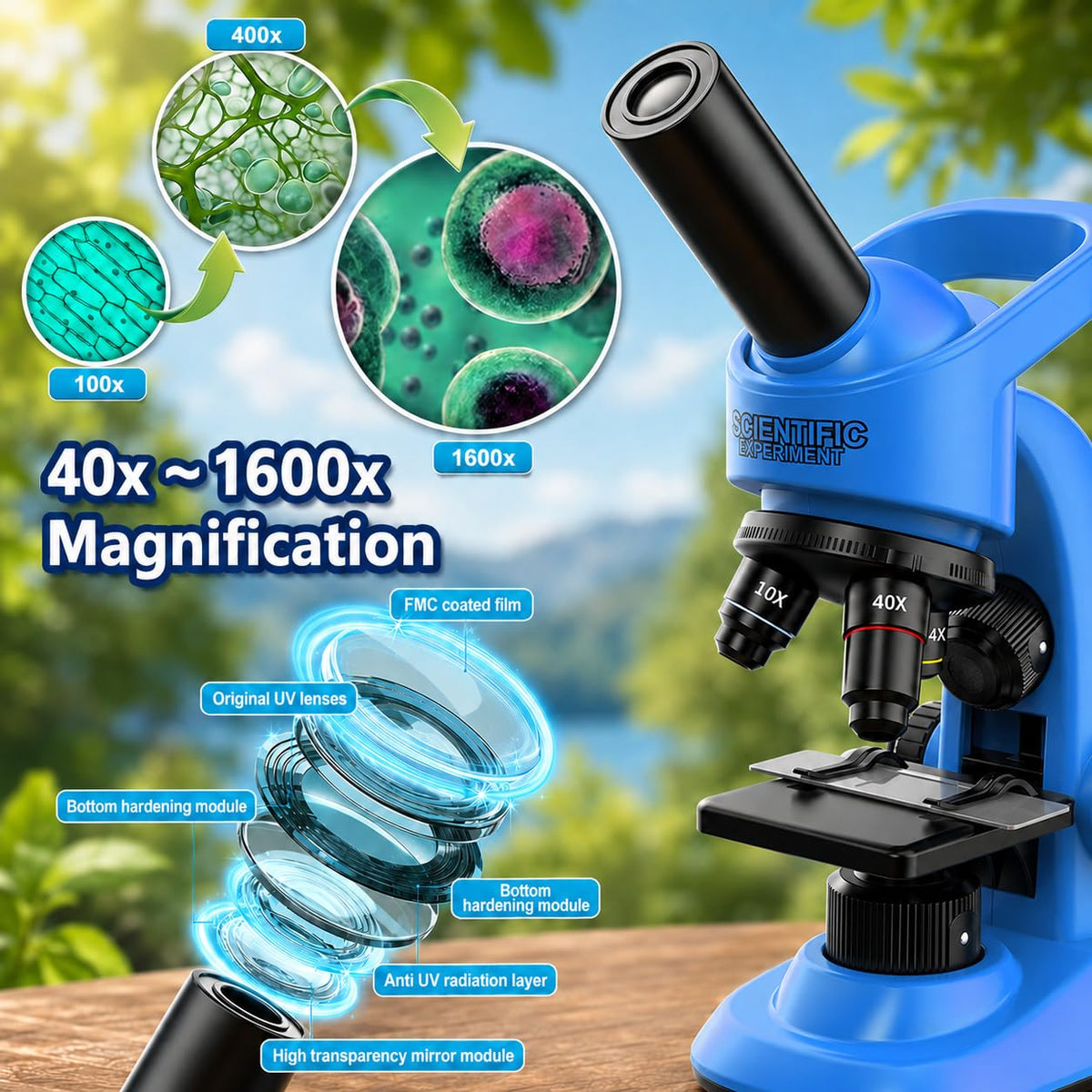 Kids Microscope,40-1600x Microscope Kit for Kids Beginners Children,STEM Kit,Prepared Slides,LED Light and Configured Various Operating Tools- Science Experiment Toy for Kids Ages 6-12
