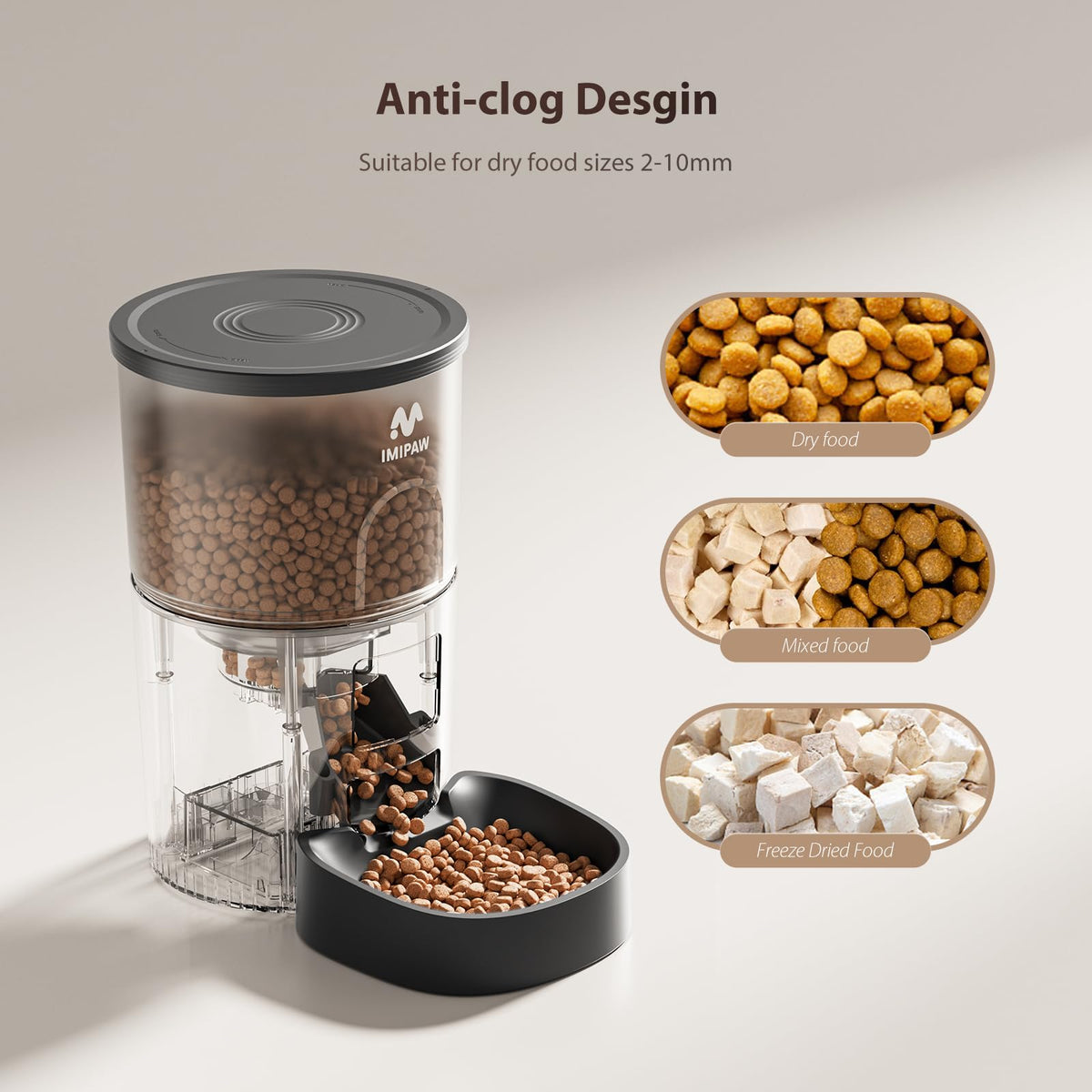IMIPAW Automatic Cat Feeder, 5G WiFi Cat Food Dispenser with APP Remote Control, Pet Dry Food Smart Feeder, Programmable Timed Feeding, Dual Power Supply, 1-10 Meals Per Day, Desiccant Bag, Small pets