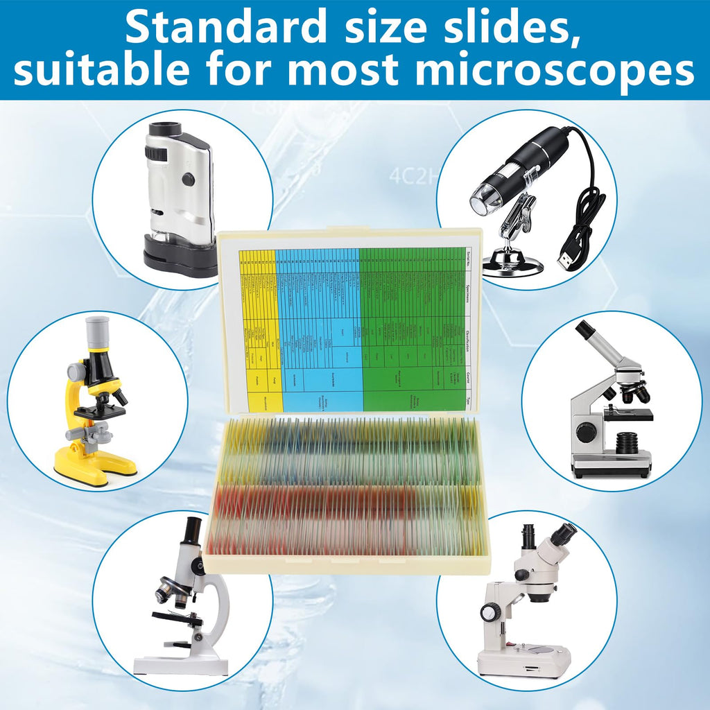 120 Microscope Slides with Specimens Set, Lab-Grade Prepared Microscope Slides for Kids Adults, Animal/Plant/Microbe/Tissue/Cells, STEM Biology Kit for Homeschool, Classroom Labs & Science Education