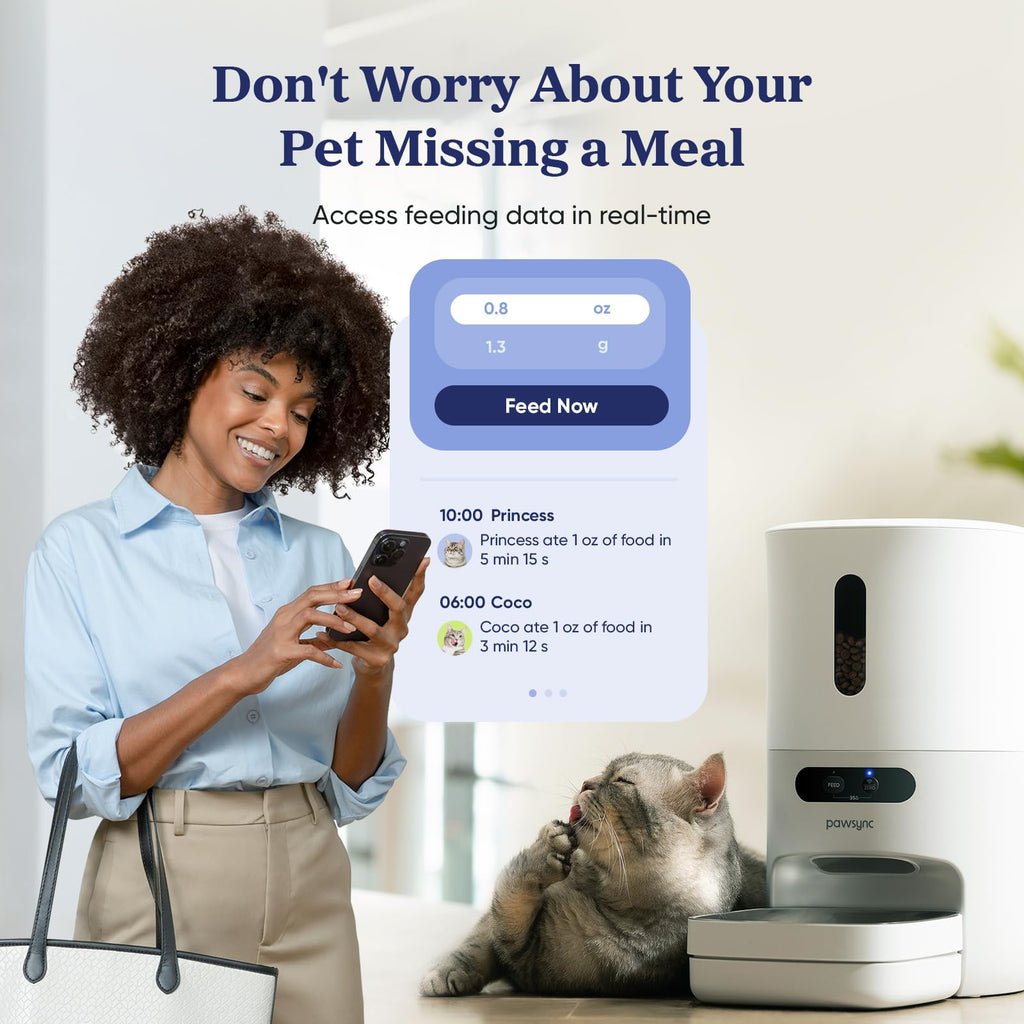 Pawsync Automatic Cat Feeder, WiFi & Smart Scale, Remote Feeding