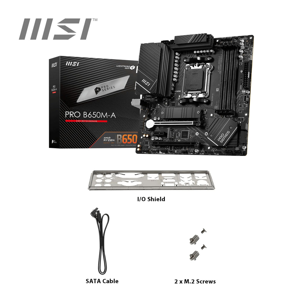 MSI PRO B650M-A WiFi V1 Motherboard, Micro-ATX - Supports AMD Ryzen 9000/8000 / 7000 Series Processors, AM5 - DDR5 Memory Boost 6000+MHz/OC, 2 x PCIe 4.0 x16, 2 x M.2 Gen4, 2.5G LAN