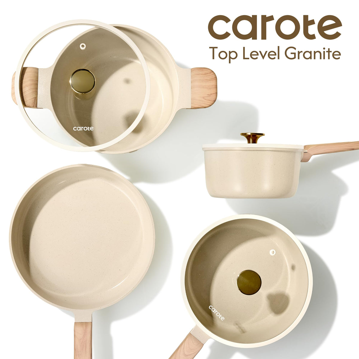 CAROTE Pots and Pans Set, Ceramic Cookware Set, 14pcs