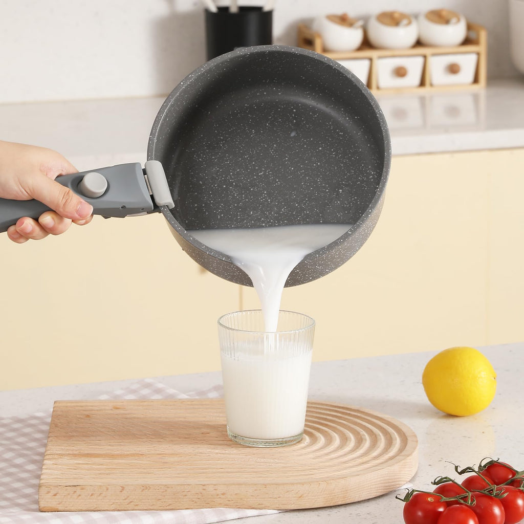 Vkoocy Gray Non Stick Pot and Pan Set with Removable Handle, Ceramic Cookware Set Detachable Handle, 5pcs Induction Kitchen Camping Stackable Pots Pans, Dishwasher/Oven Safe, PTFE/PFAS/PFOA Free
