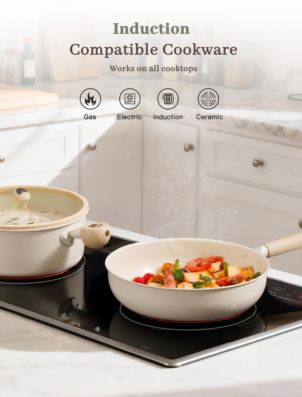 Astercook Pots and Pans Set Non Stick,Non Toxic 18 Pcs Ceramic Cookware