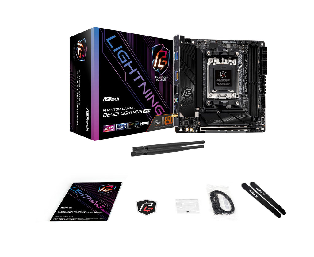 ASRock B650I Lightning WiFi AMD AM5 Mini-ITX Motherboard, Supports AMD Ryzen 9000/8000/7000 Series Processors, DDR5 7200+ (OC), PCIe 5.0 M.2, 2.5G LAN, WiFi 6E, 8+2+1 Power Phase